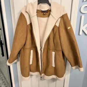 Koolaburra Tan Shearling-Lined Hooded Coat